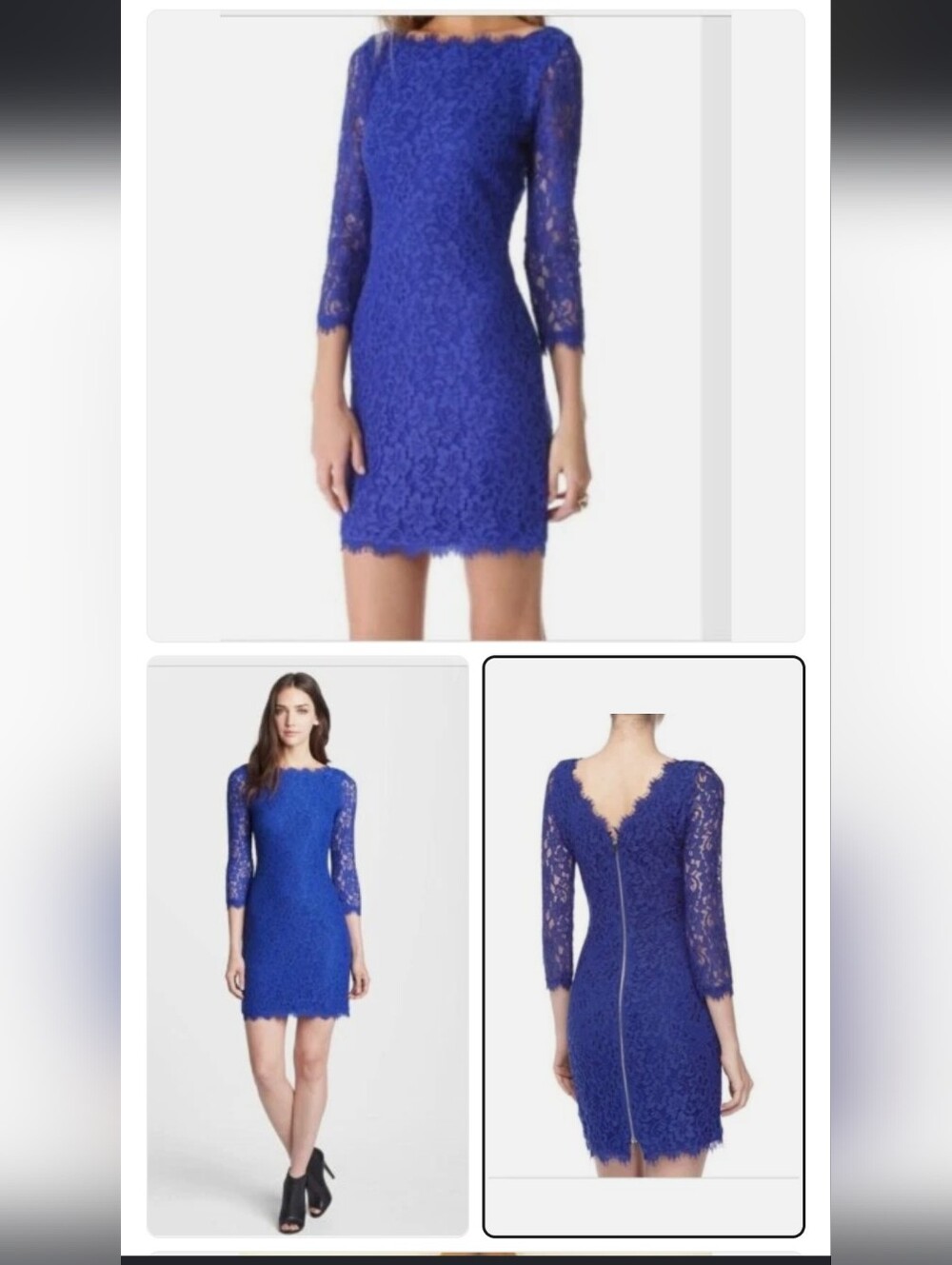 Diane Von Furstenberg DVF Zarita Dress Lace Dress Royal Blue zipper back (Sz 4)